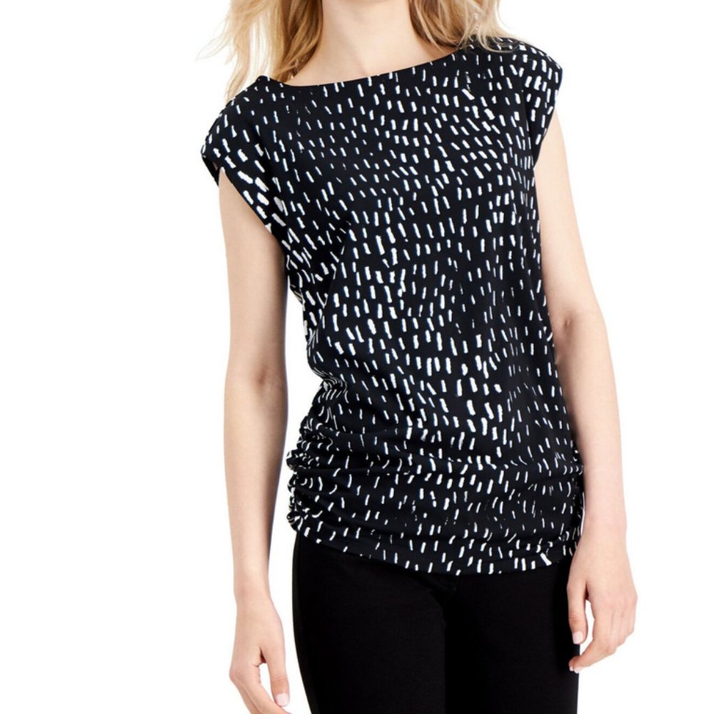 Alfani Abstract-Print Ruched-Side Top Size 1X